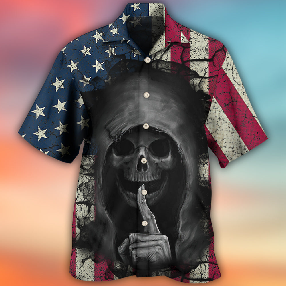 Skull Dark American Flag Vintage - Hawaiian Shirt - Reefox