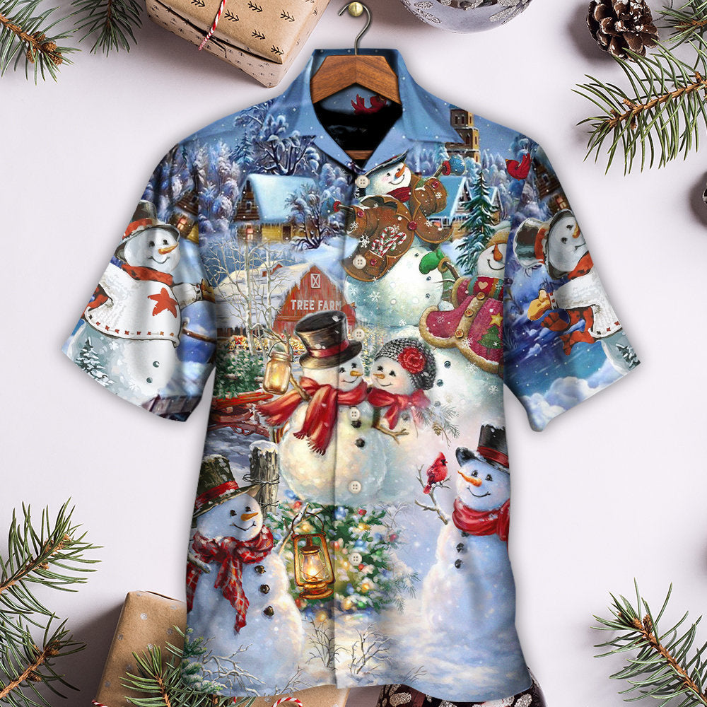 Christmas Snowman Lover Happy Couple Snowman - Hawaiian Shirt - Reefox