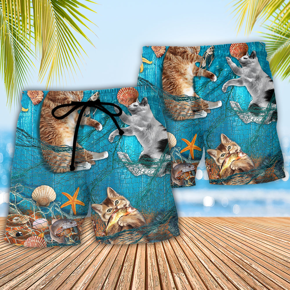 Cat Lazy On Beach - Beach Short Reefox - Owls Matrix LTD