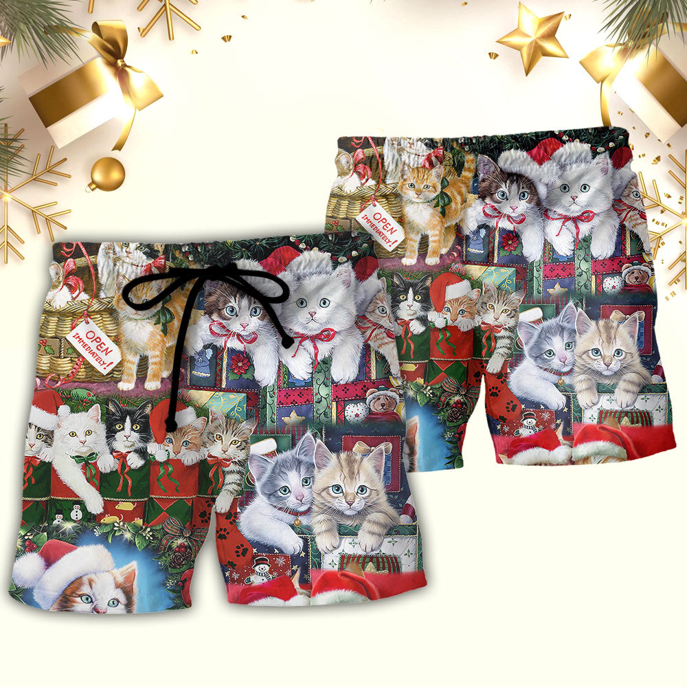 Cat Christmas Tree Merry Xmas - Beach Short Reefox - Owls Matrix LTD