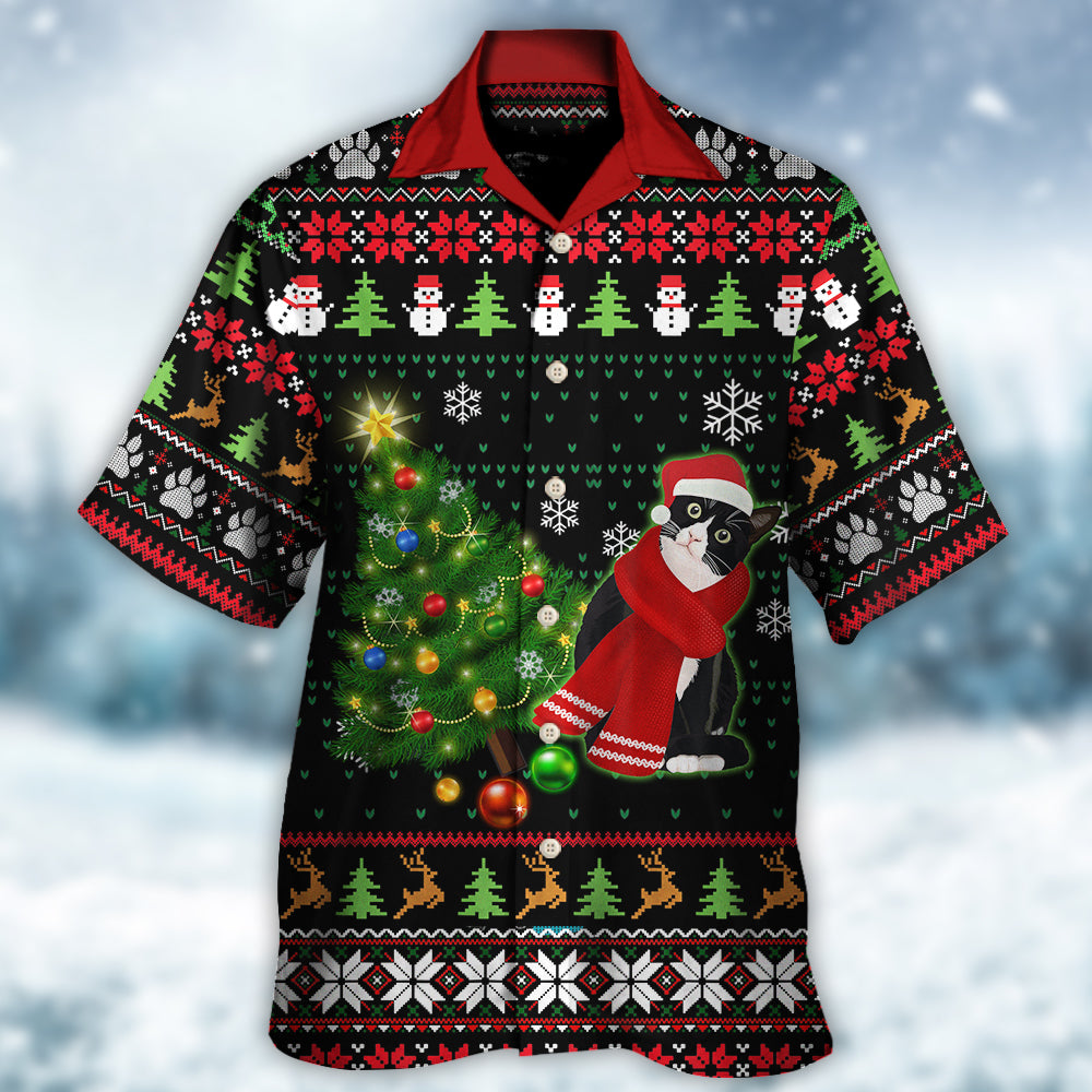Cat Wreck The Tree Happy Ugly Style Christmas - Hawaiian Shirt - Reefox