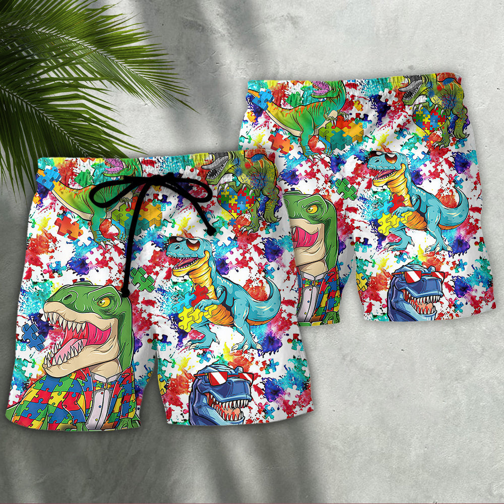 Autism Dinosaur Mix Color - Beach Short Reefox - Owls Matrix LTD