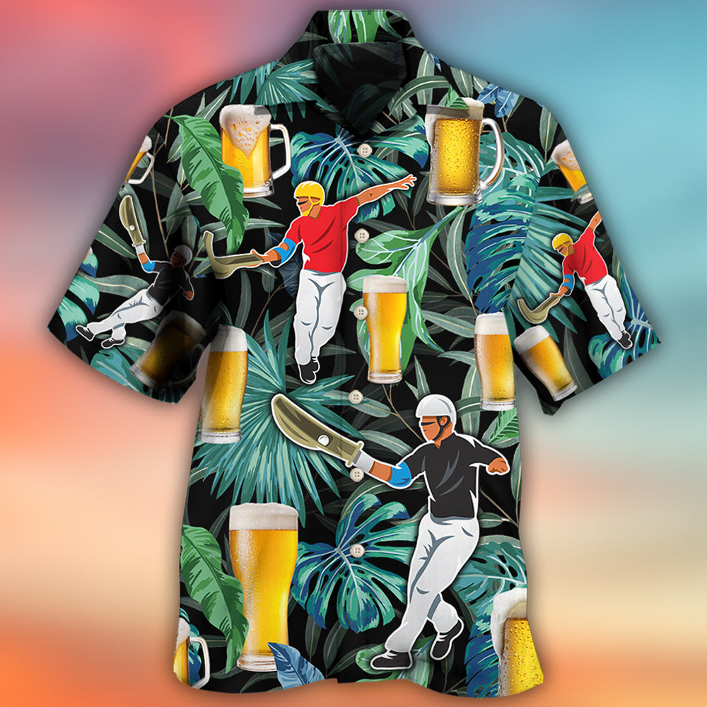 Beer And Jai Alai Tropical Pattern - Hawaiian Shirt - Reefox