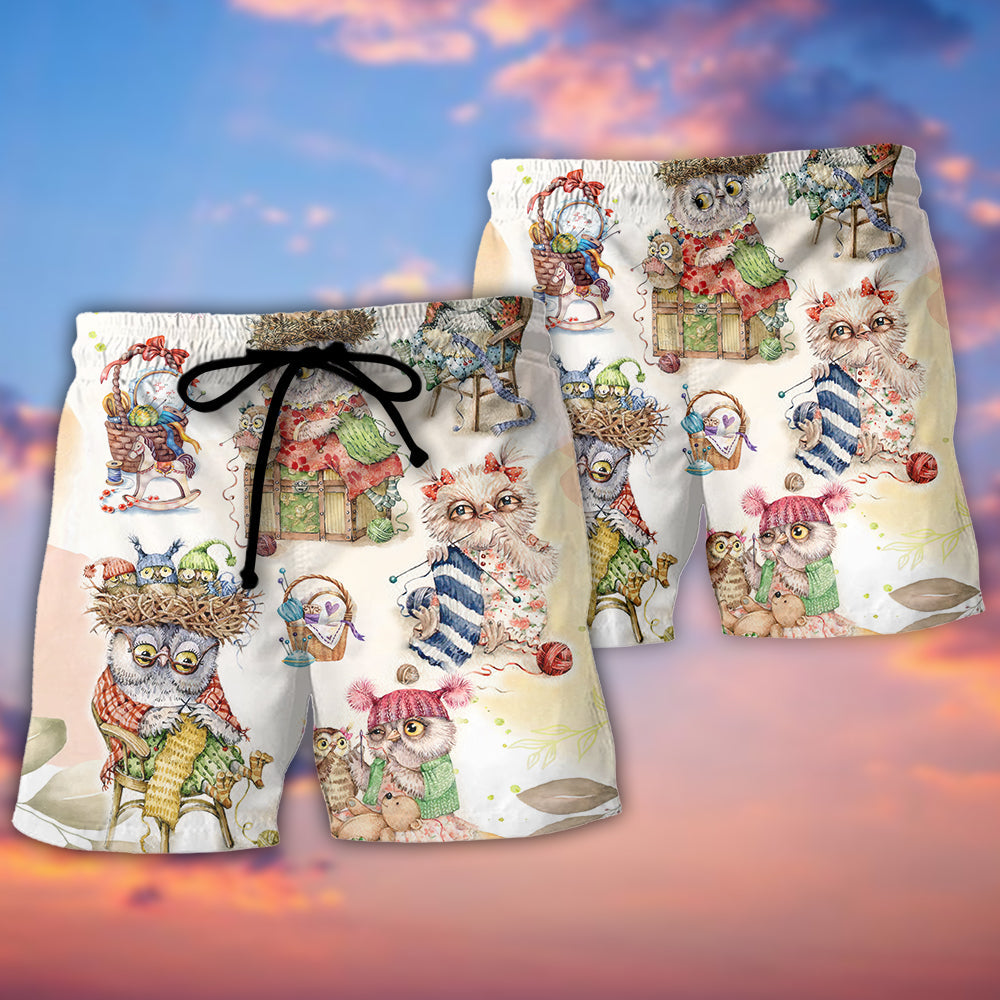 Owl Knitting Is Happy Place - Beach Short Reefox - Owls Matrix LTD