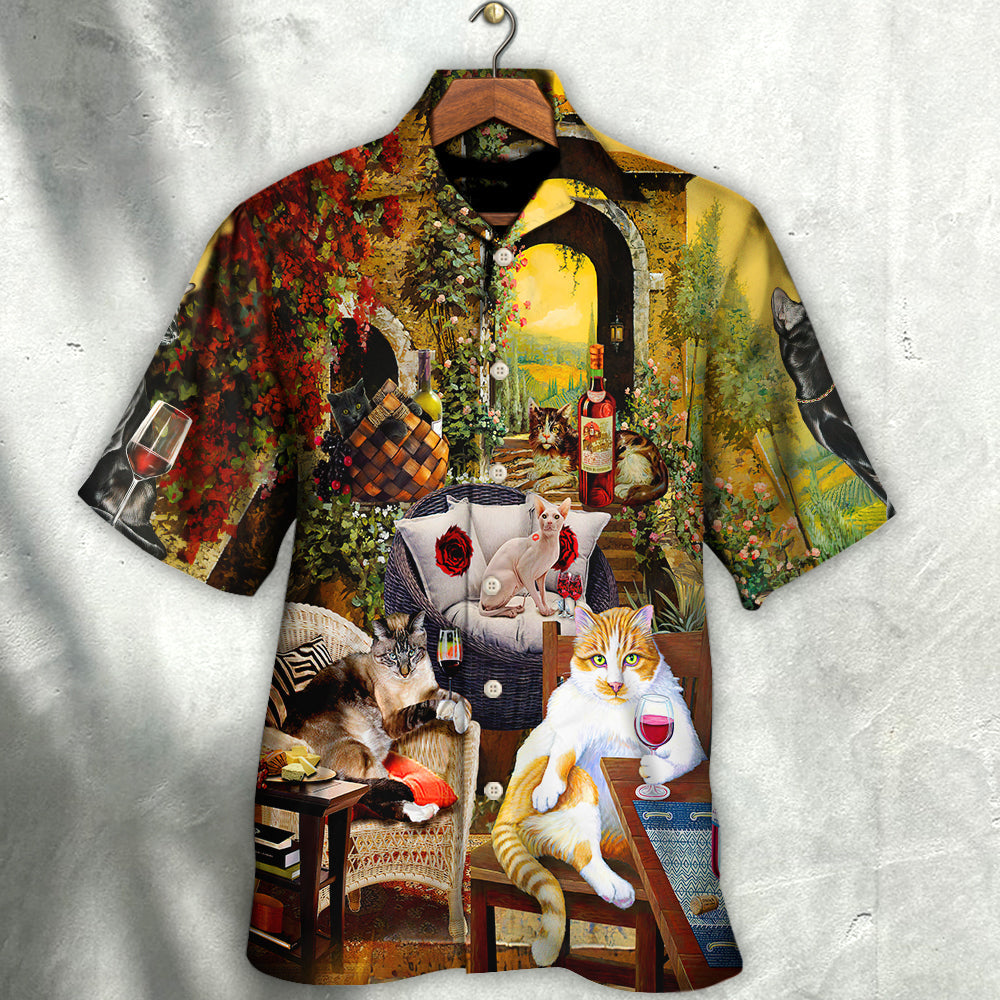 Cat Drink Wine and Judge - Hawaiian Shirt - Reefox