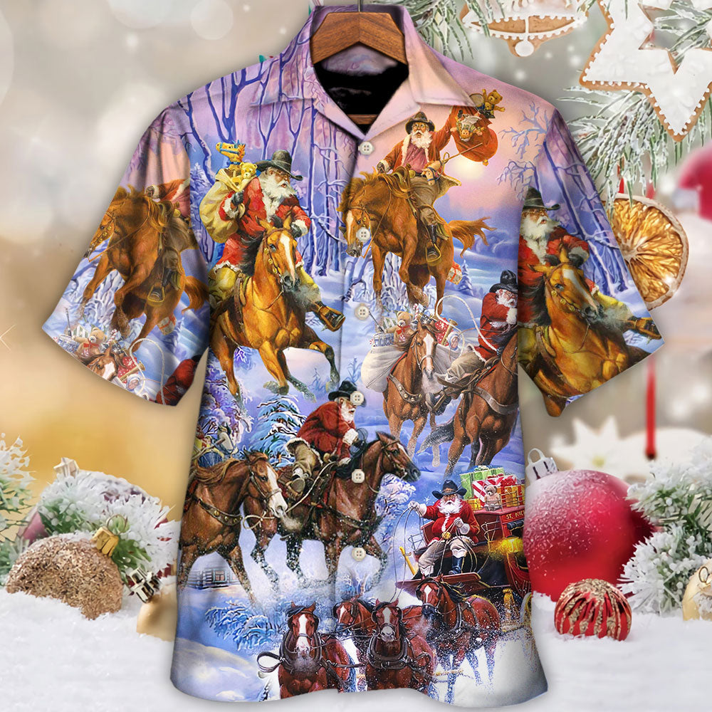 Christmas Santa And Horse Ho Ho Ho Everywhere Merry Xmas - Hawaiian Shirt - Reefox
