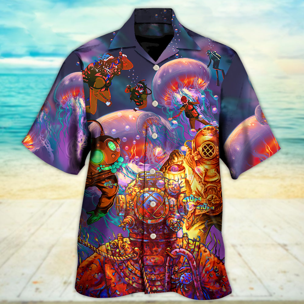 Diving With Big Jellyfishes In Fantasy Under Sea - Hawaiian Shirt - Reefox