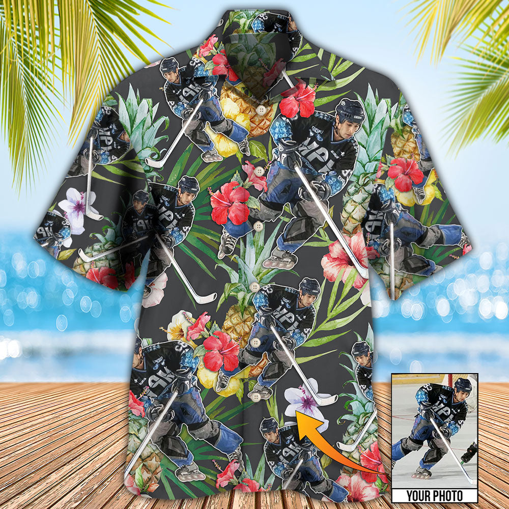 Hockey Tropical Flower Pineapple Custom Photo - Hawaiian Shirt - Reefox