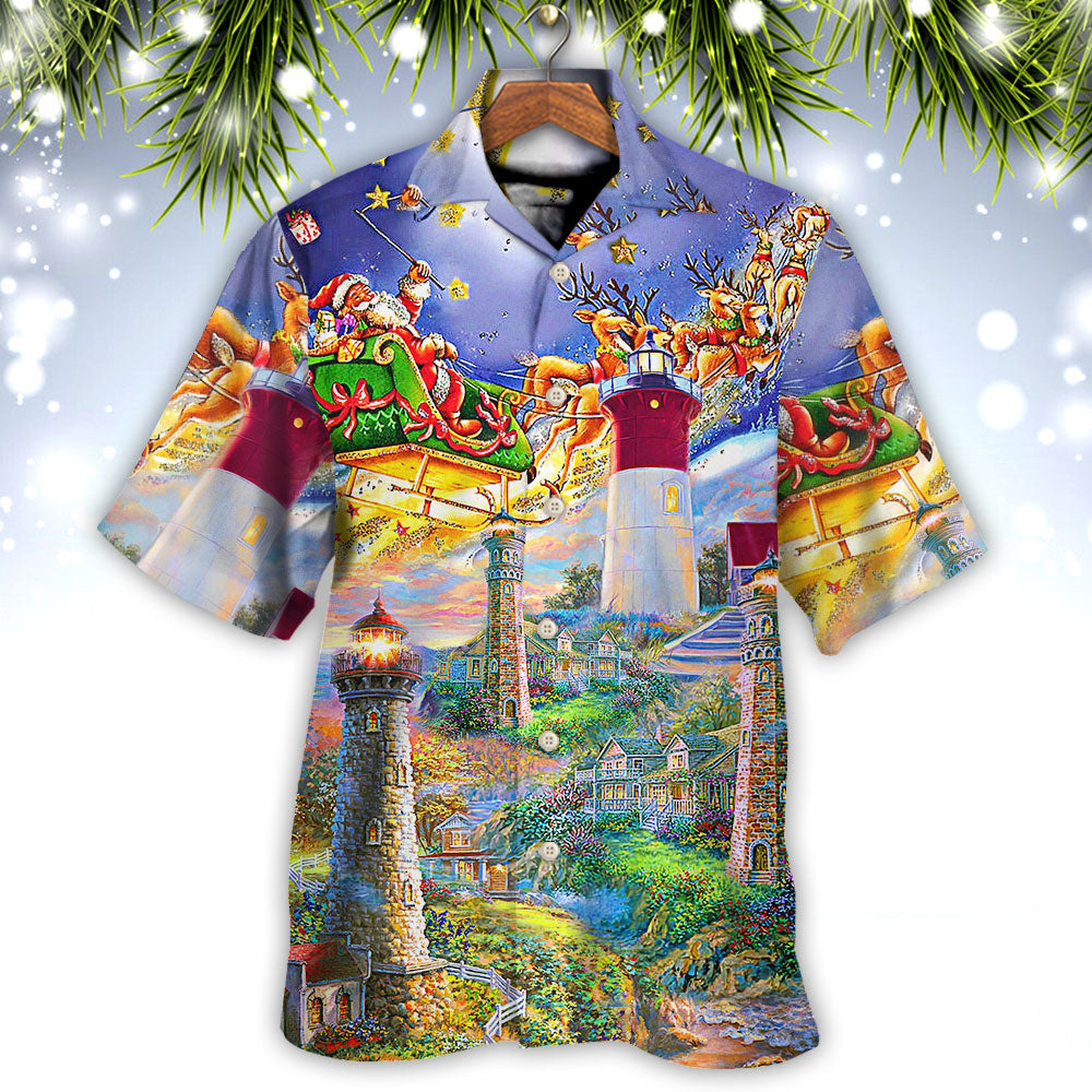Lighthouse Christmas Santa Home The Light Is - Hawaiian Shirt - Reefox