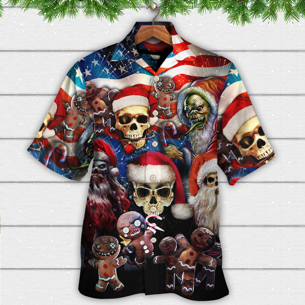 Skull Xmas US Flag Horror Skeleton - Hawaiian Shirt - Reefox