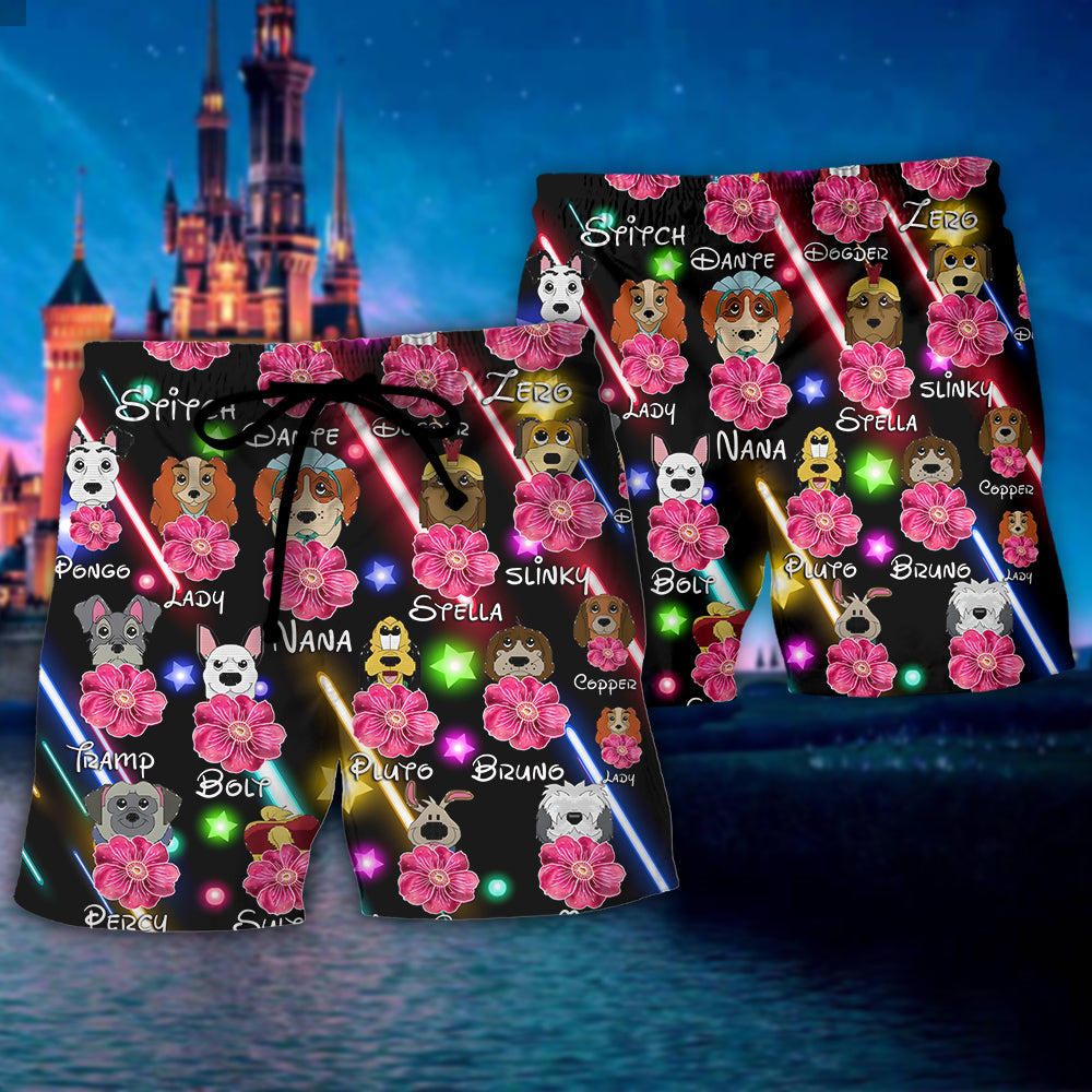 Dog Of DN Funny Dog Flower Neon Style Lovers Dog - Beach Short Hawaiian Print