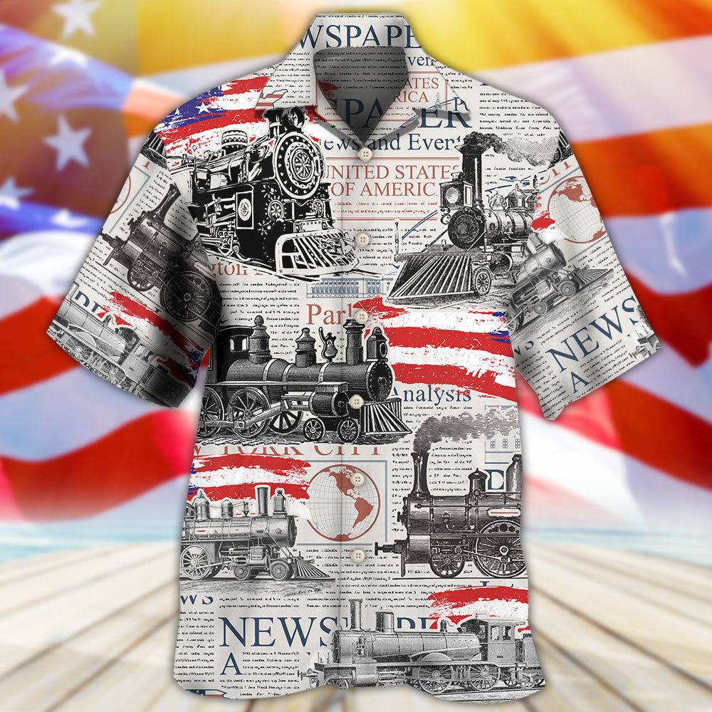 Train Independence Day Retro Train US Flag - Hawaiian Shirt - Reefox