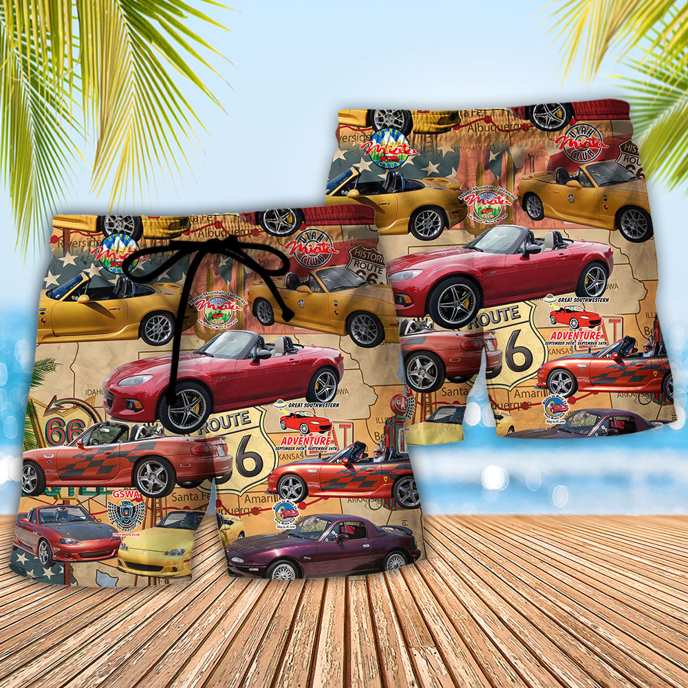 Car Road Route Vintage Style - Beach Short Reefox - Owls Matrix LTD
