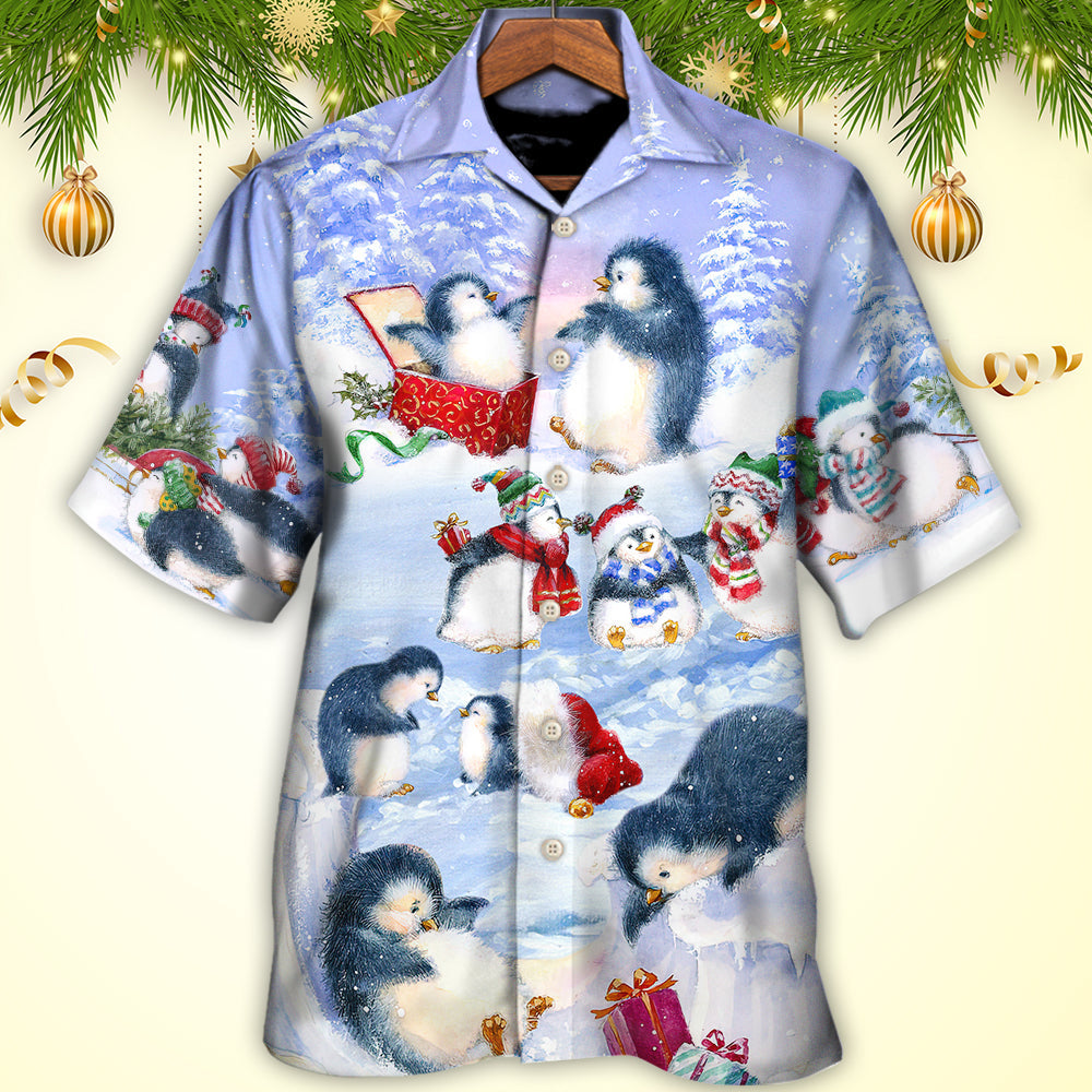 Christmas Penguin Family In Love Christmas Art Style - Hawaiian Shirt - Reefox
