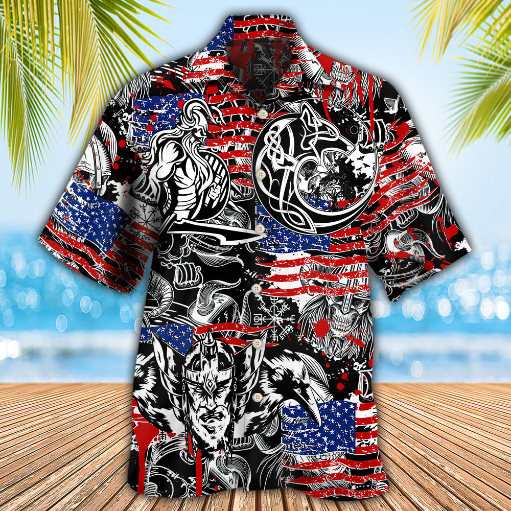Viking Independence Day Odin Warrior And Wolf - Hawaiian Shirt - Reefox