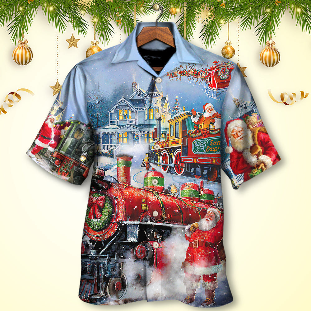 Christmas Santa Claus Train Gift For Xmas Painting Style - Hawaiian Shirt - Reefox