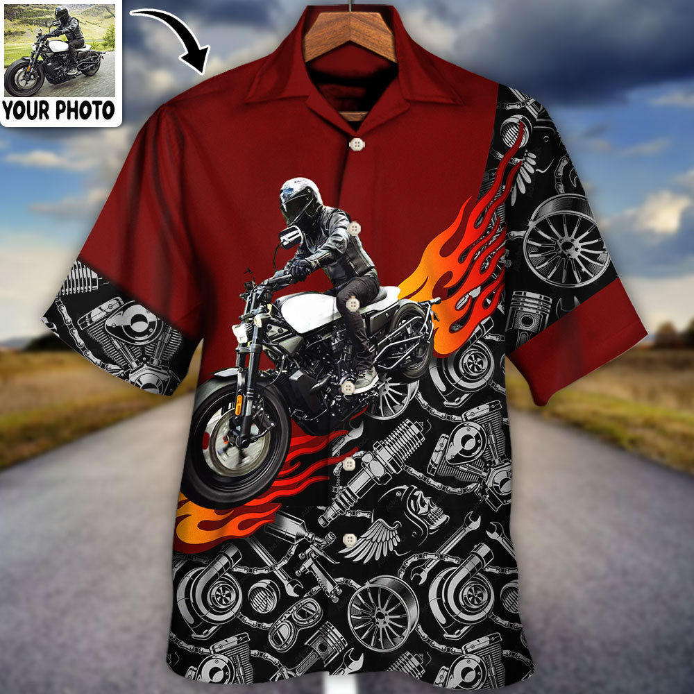 Motorcycle Biker Flame Custom Photo - Hawaiian Shirt - Reefox