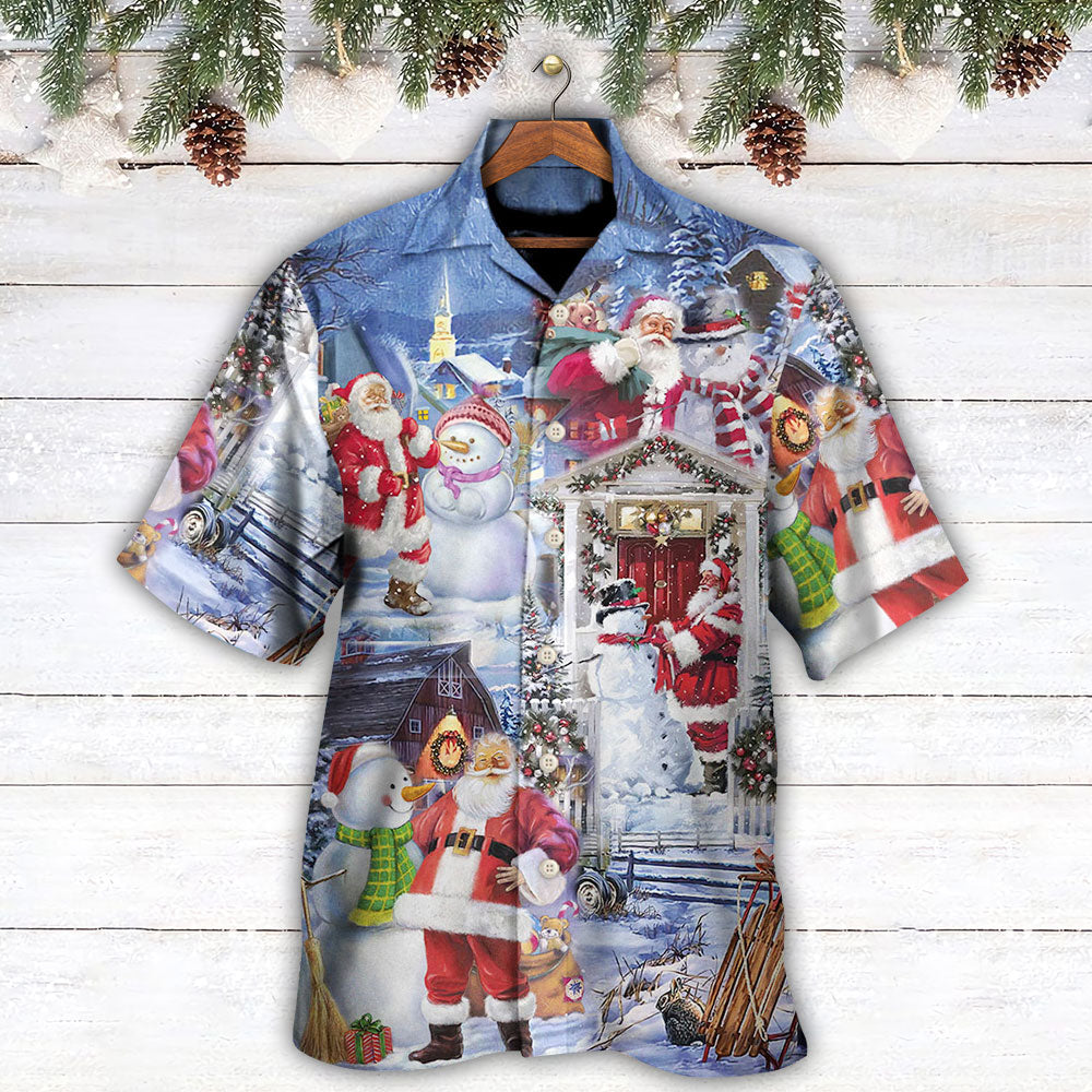 Christmas Santa And Snowman Happy Holiday Christmas - Hawaiian Shirt - Reefox