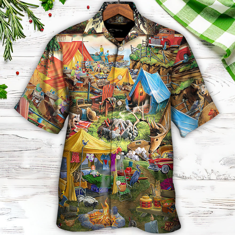 Camping Glamping Tent Family Picnic Happiness - Hawaiian Shirt - Reefox