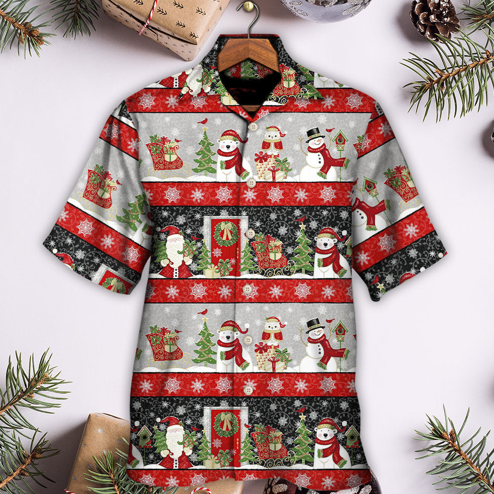 Christmas Santa Claus And Snowman Happy Xmas - Hawaiian Shirt - Reefox