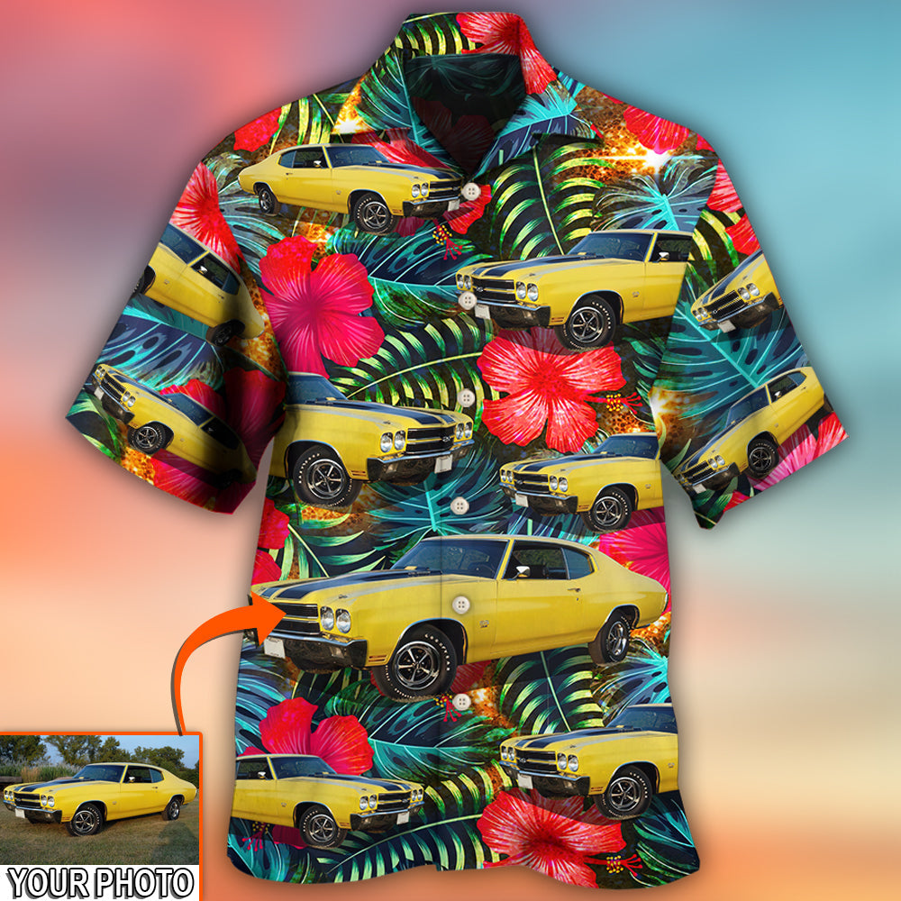 Car Chevelle Car Cool Tropical Flower Custom Photo - Hawaiian Shirt - Reefox