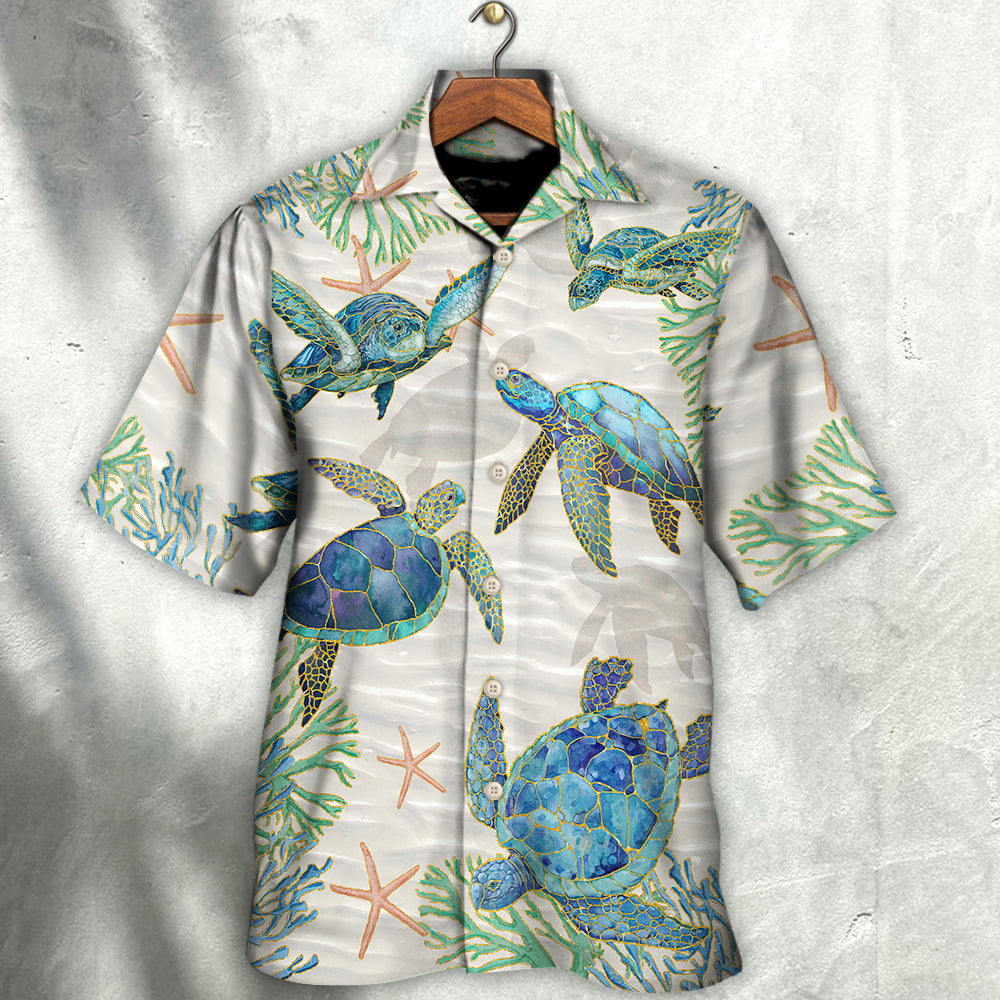 Turtle Peaceful Relaxing Calm Of The Beach And Ship With Sails - Hawaiian Shirt - Reefox