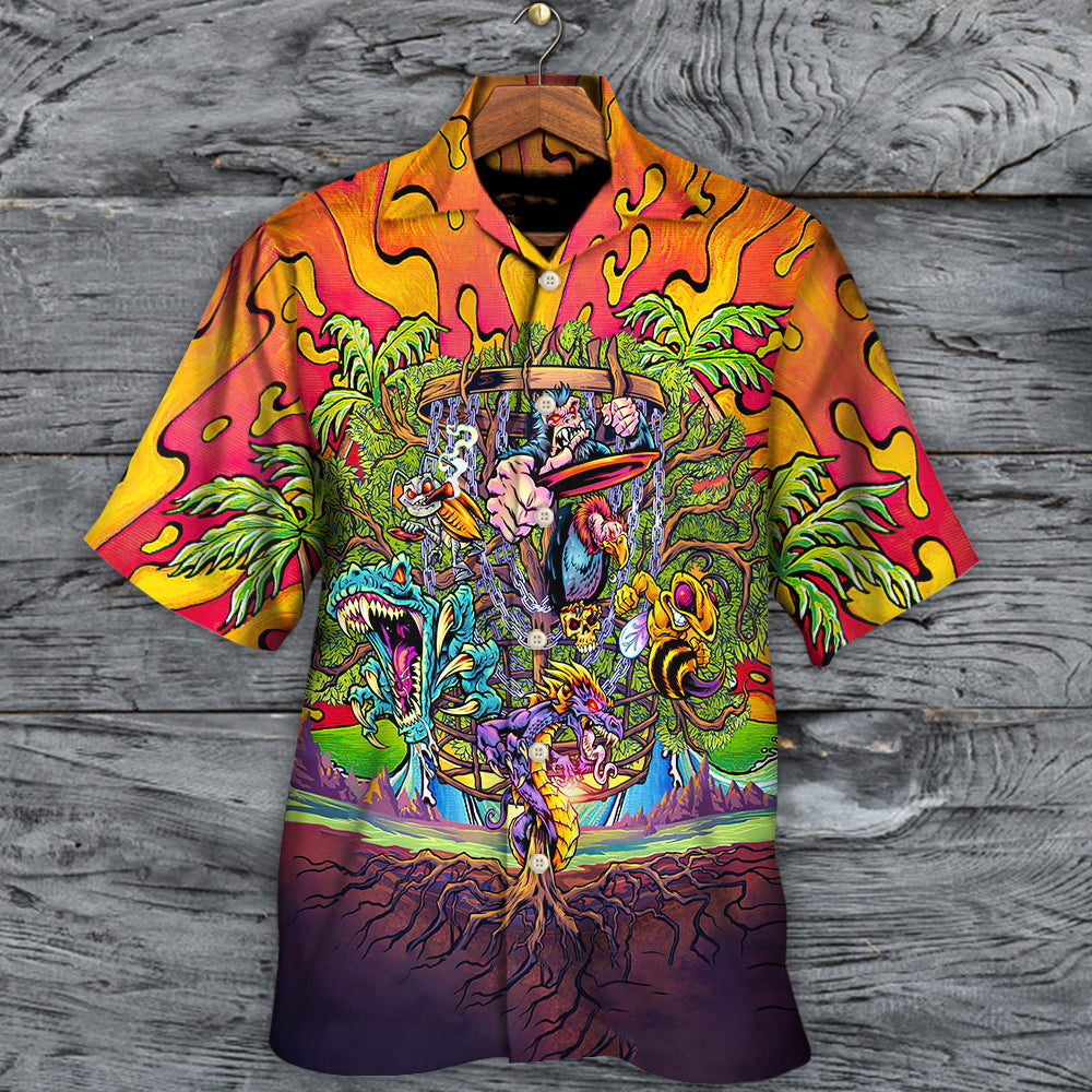 Disc Golf Ball Games Tree Tropical Island Paradise - Hawaiian Shirt - Reefox