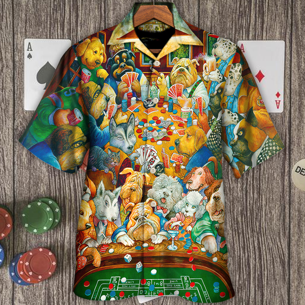 Gambling Dog Canines Playing Poker - Hawaiian Shirt - Reefox