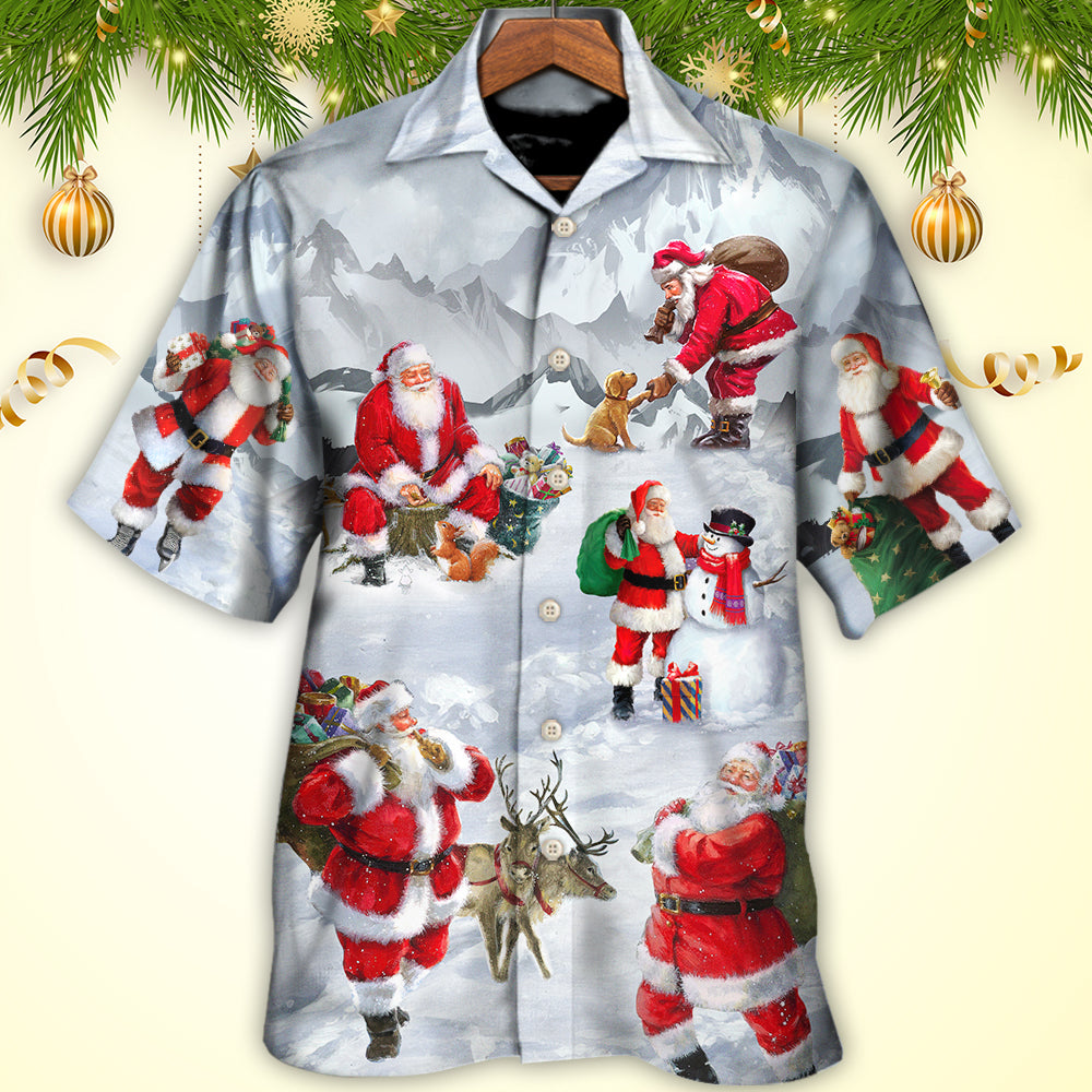 Christmas Santa Claus In The Snow Mountain Art Style - Hawaiian Shirt - Reefox