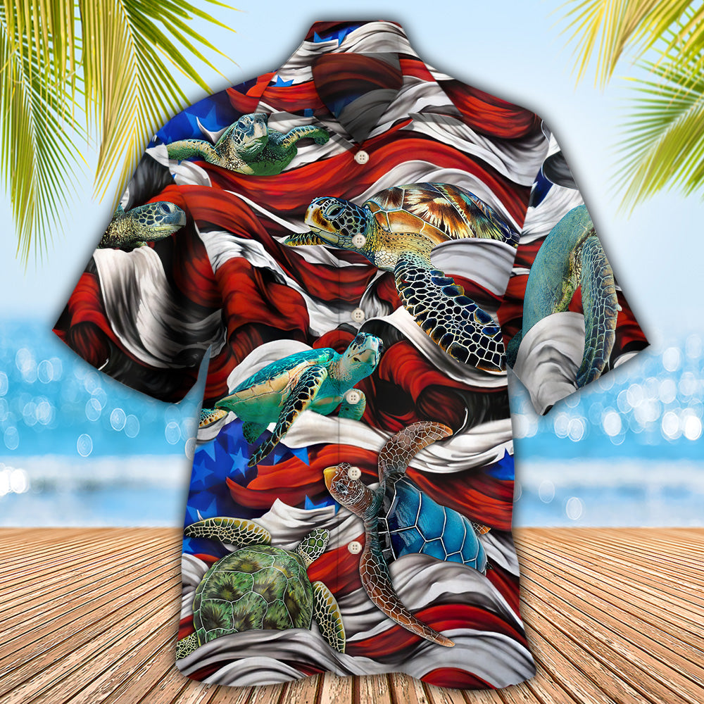 Turtle Independence Day Swimming In The American Flag - Hawaiian Shirt - Reefox