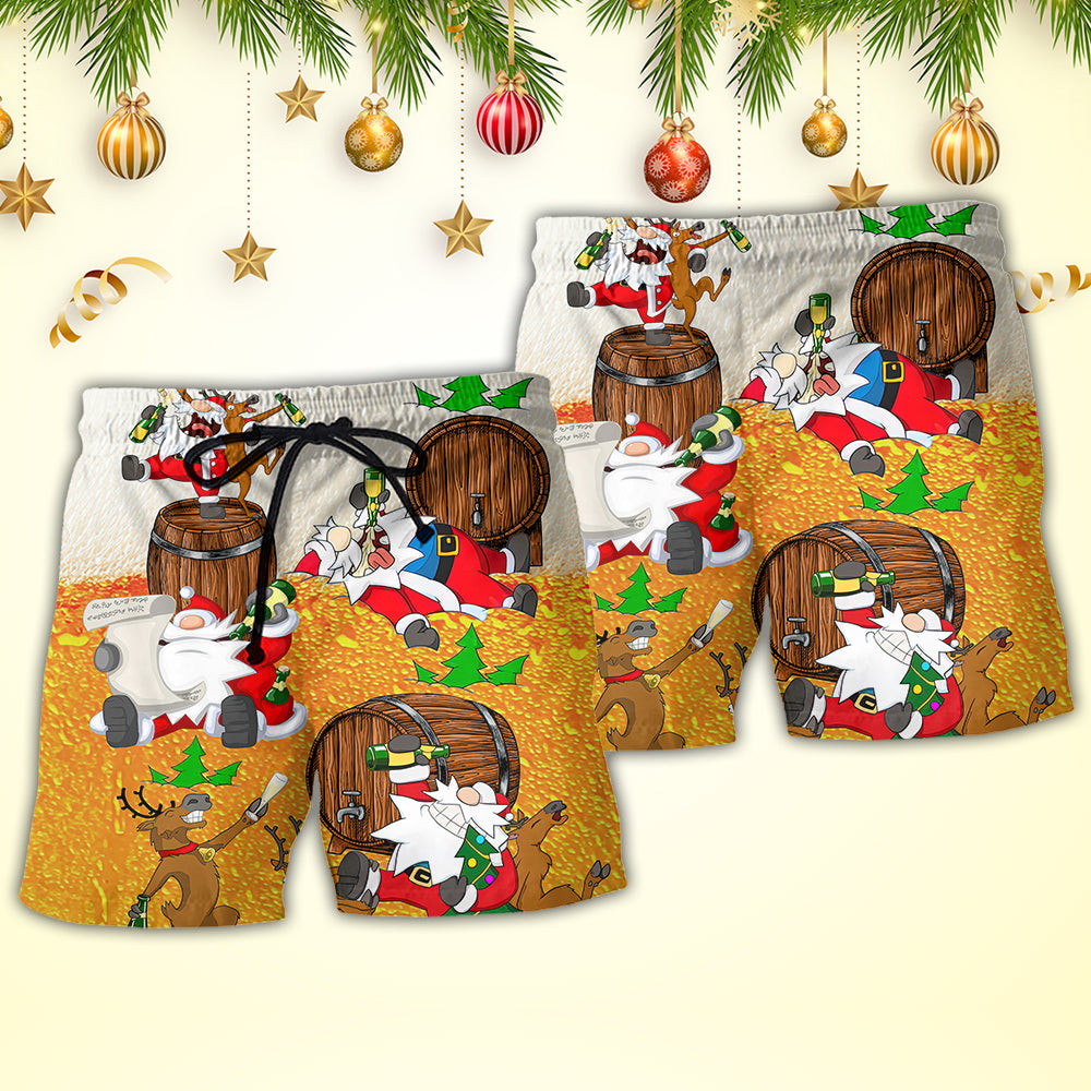 Christmas Santa Claus Drunk Beer Funny Happy Xmas - Beach Short Reefox - Owls Matrix LTD