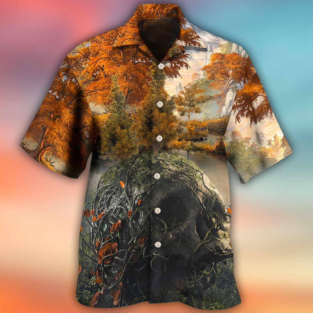 Skull Into The Forest I Go Hiking Lover Camping - Hawaiian Shirt - Reefox