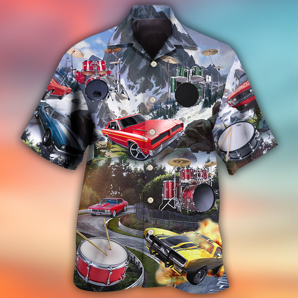 Car Muscle Car And Drum Racing Music Lover - Hawaiian Shirt - Reefox