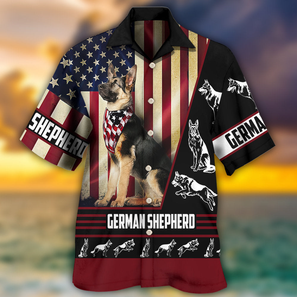 German Shepherd American Flag - Hawaiian Shirt - Reefox