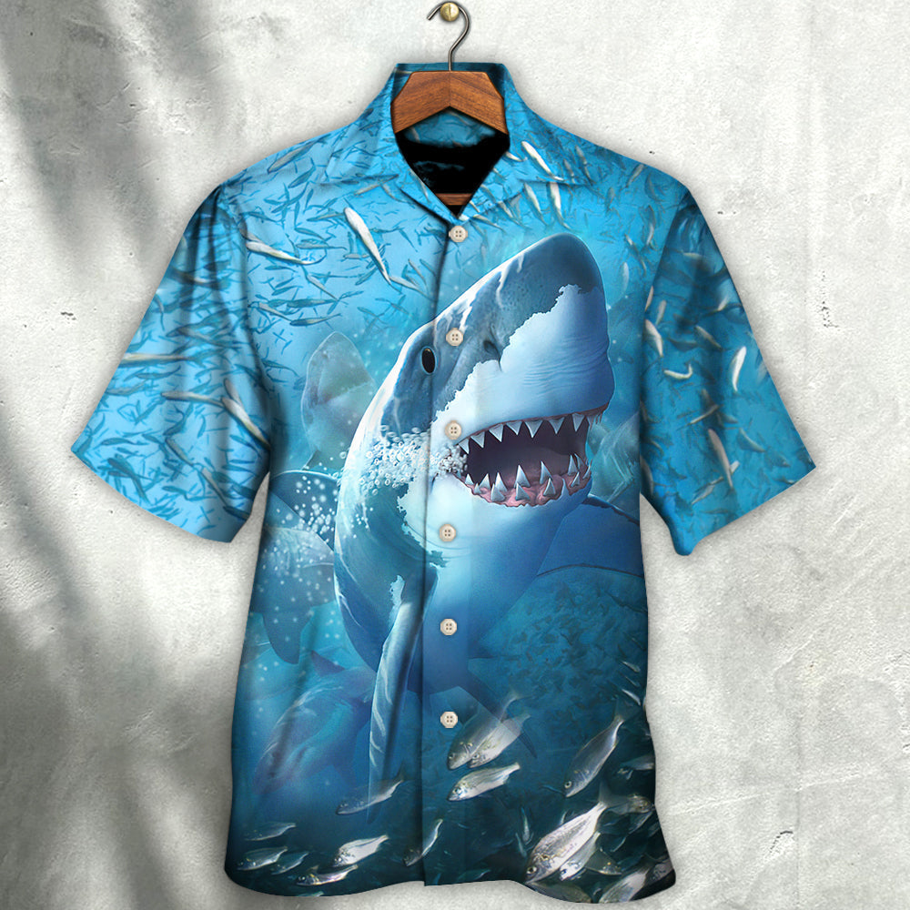 Shark Swims Through Baitfish Shoal - Hawaiian Shirt - Reefox
