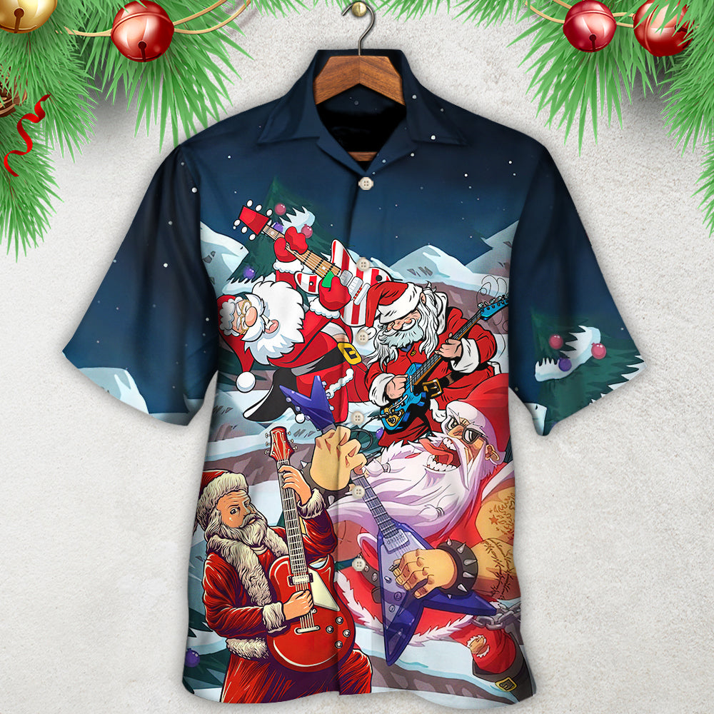 Christmas Santa With Electric Guitar - Hawaiian Shirt - Reefox