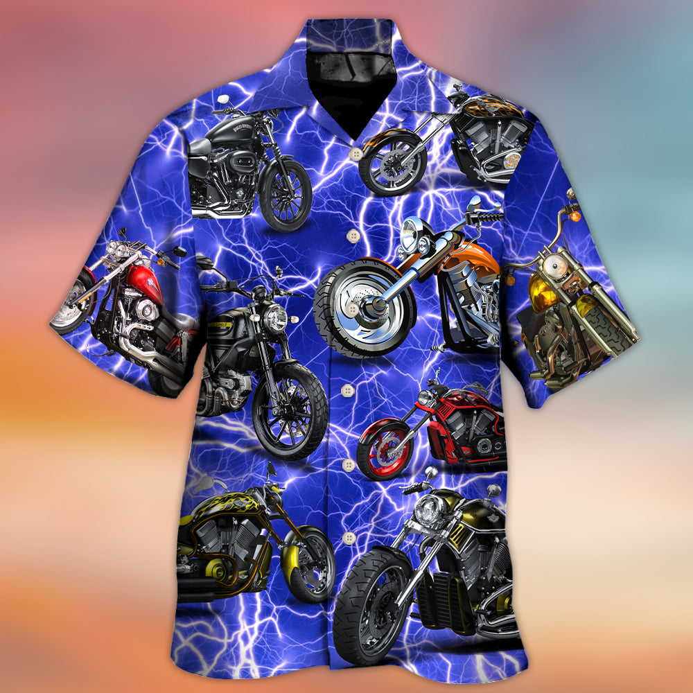 Motorcycle Lover Lightning Blue Cool Style - Hawaiian Shirt - Reefox