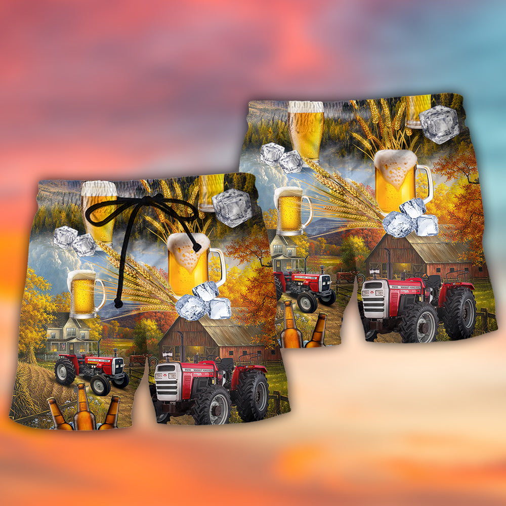 Beer And Tractor Autumn Farm Life - Beach Short Reefox - Owls Matrix LTD