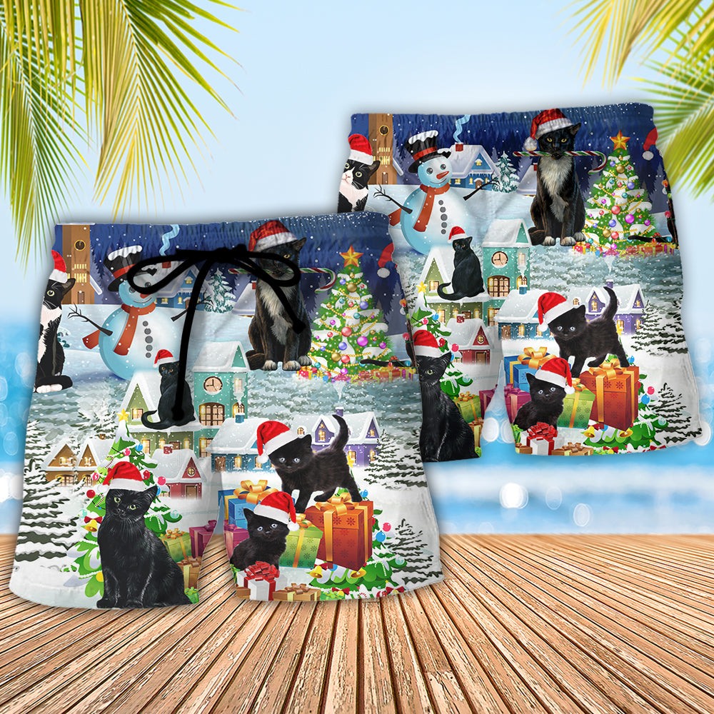 Black Cat Merry Catmas - Beach Short Reefox - Owls Matrix LTD