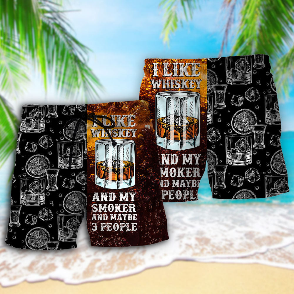 Wine Whiskey I Like Whiskey And My Smoker - Beach Short Reefox - Owls Matrix LTD
