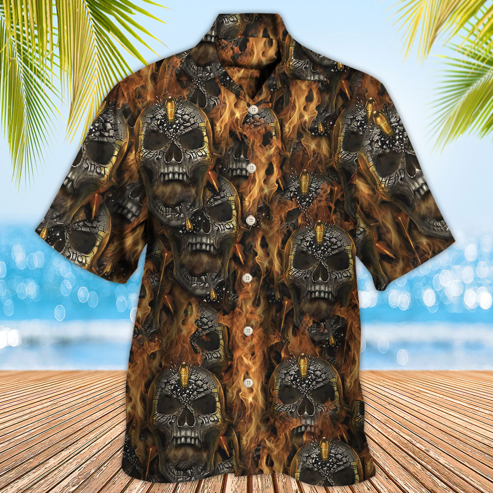 Skull Bullet Head Shot Fire - Hawaiian Shirt - Reefox