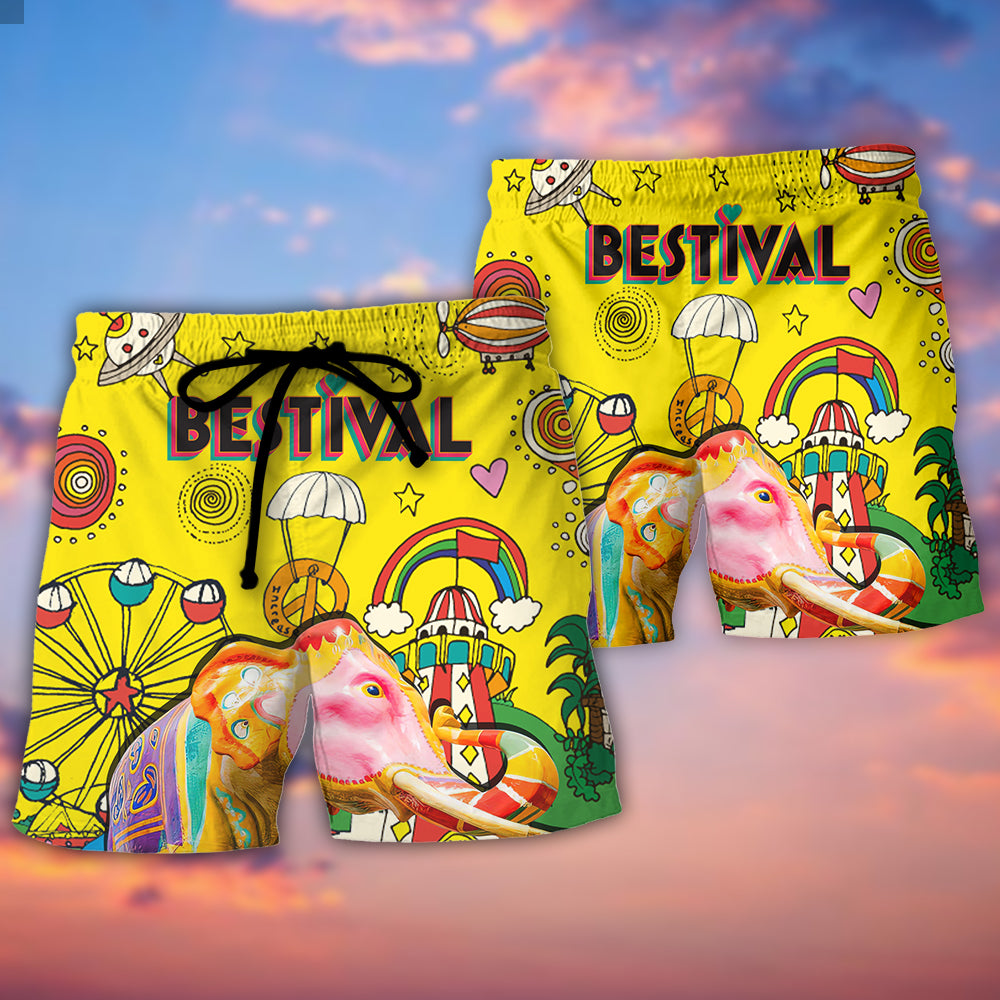 Music Bestival In My Heart Amazing Festival Colorful Style - Beach Short Reefox - Owls Matrix LTD