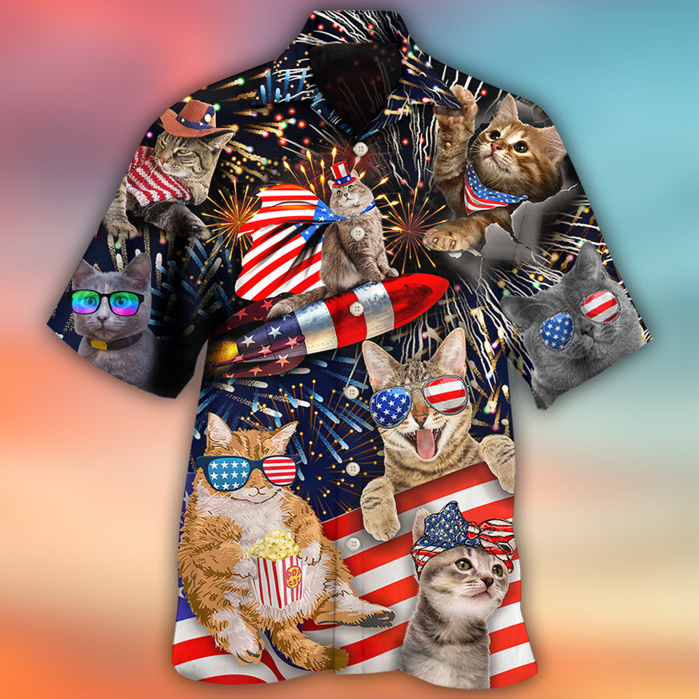 Cat Independence Day Happy Firework - Hawaiian Shirt - Reefox