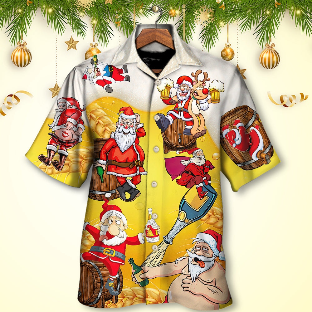 Christmas Santa Claus Drunk Beer Funny Troll Xmas - Hawaiian Shirt - Reefox