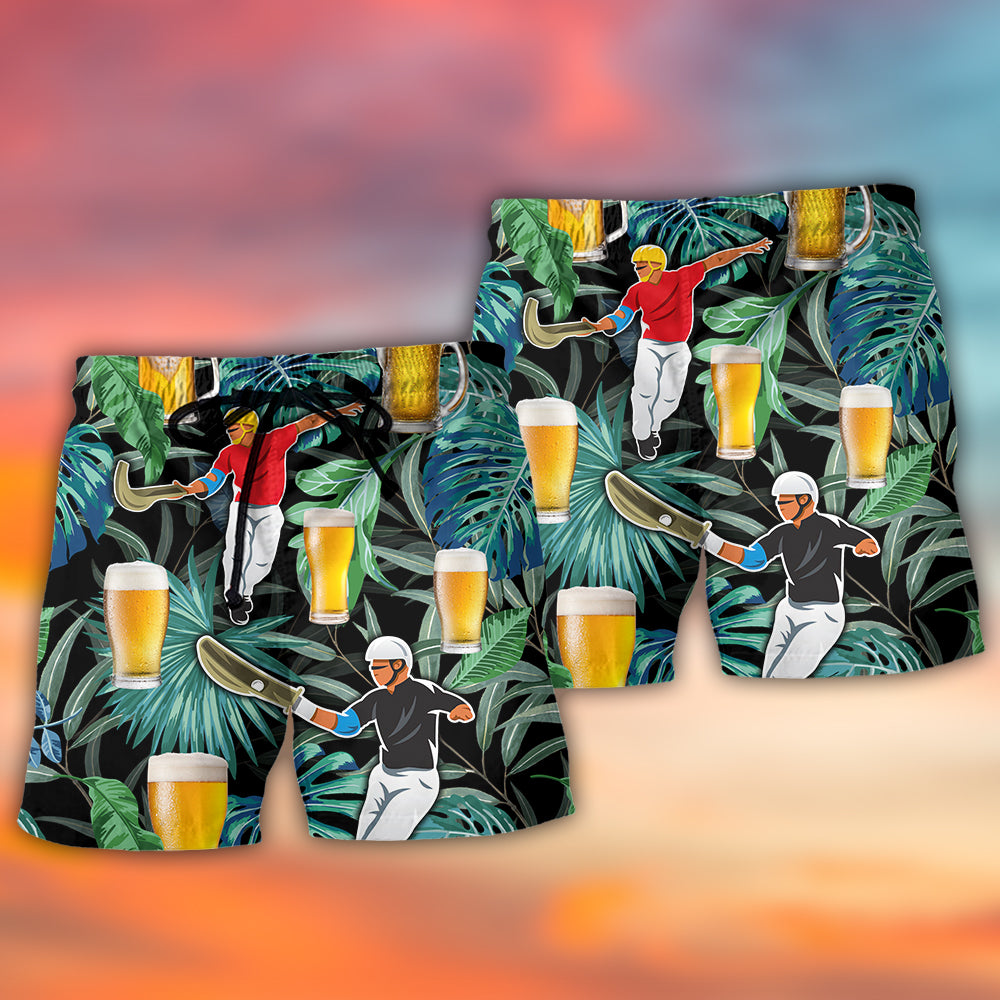 Beer And Jai Alai Tropical Pattern - Beach Short Reefox - Owls Matrix LTD