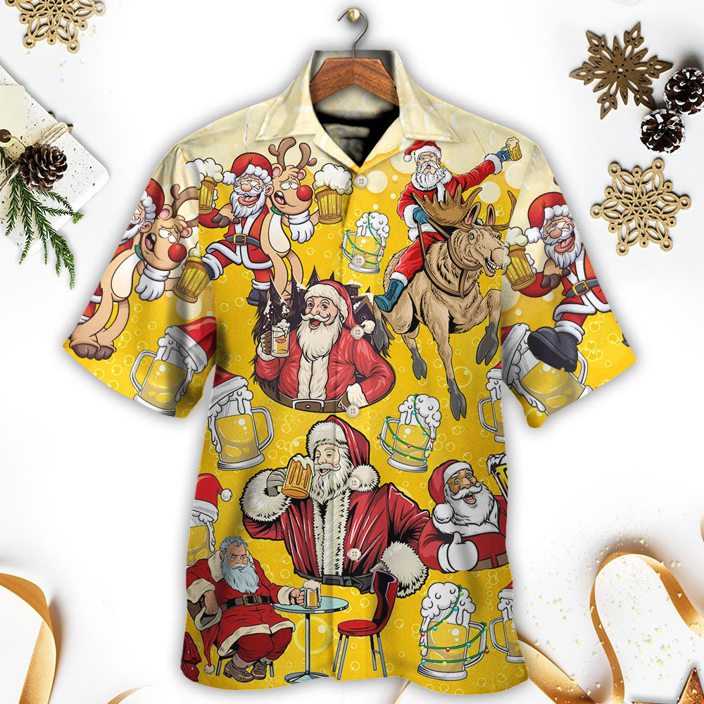 Beer Santa Funny Christmas Merry Xmas - Hawaiian Shirt - Reefox