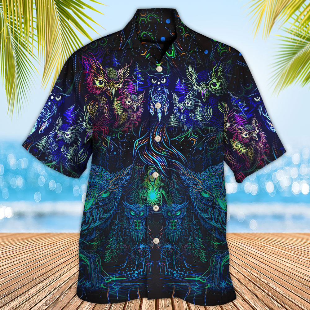 Owl And Witch Darkness Colorful - Hawaiian Shirt - Reefox