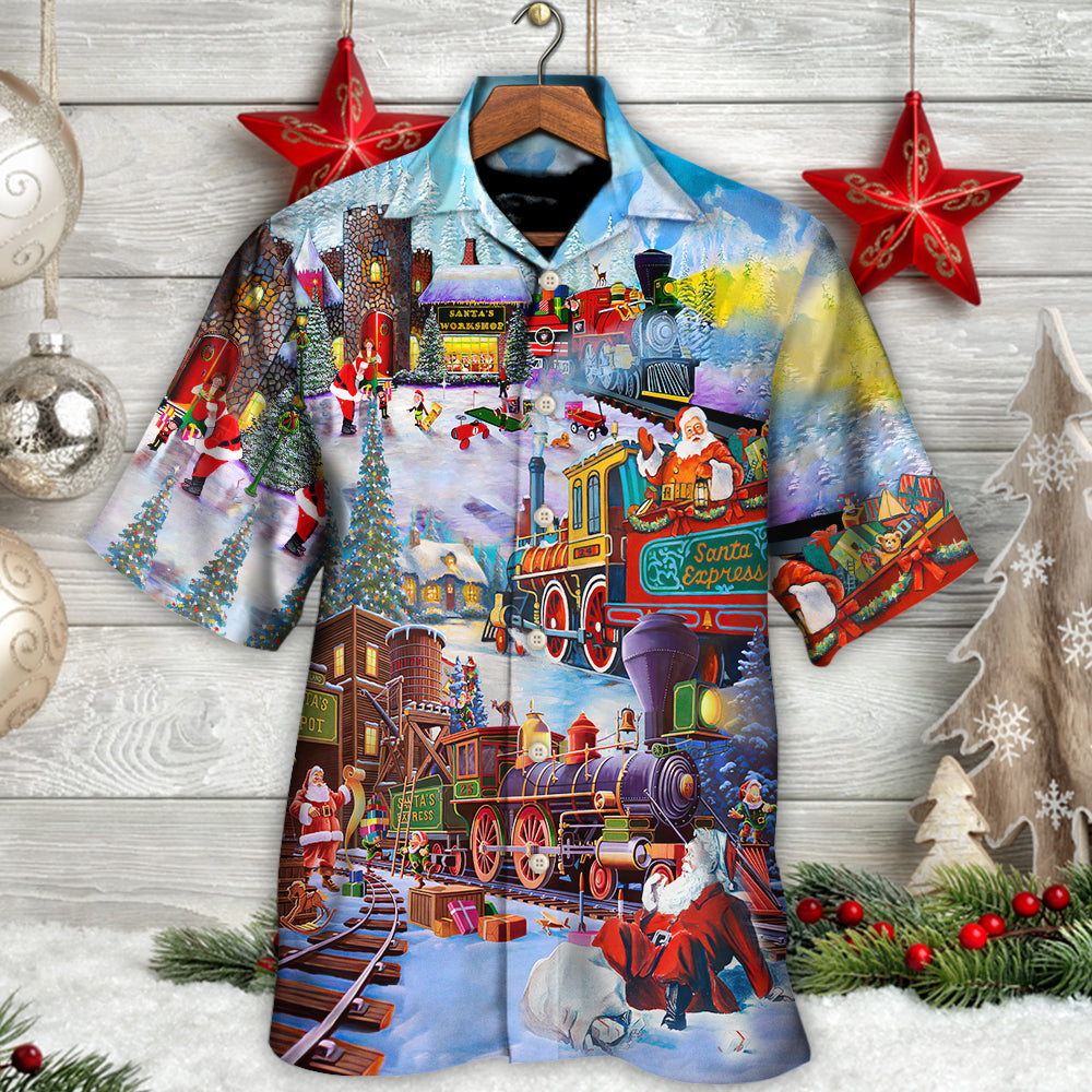Christmas Holiday Santa Claus In A Train - Hawaiian Shirt - Reefox