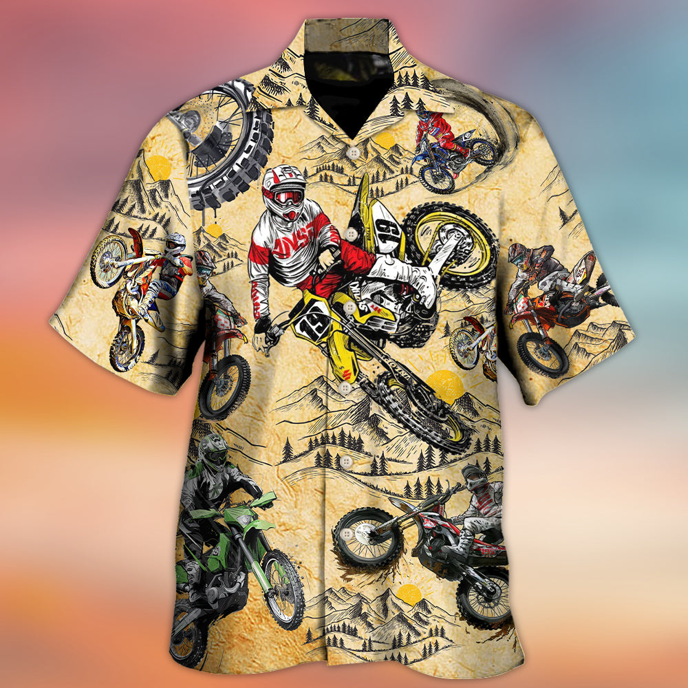 Motocross Lover Motorcycle Biker Vintage Art Style - Hawaiian Shirt - Reefox