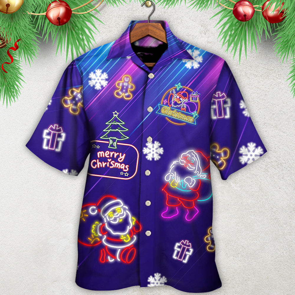 Christmas Santa Neon Light Xmas Party - Hawaiian Shirt - Reefox